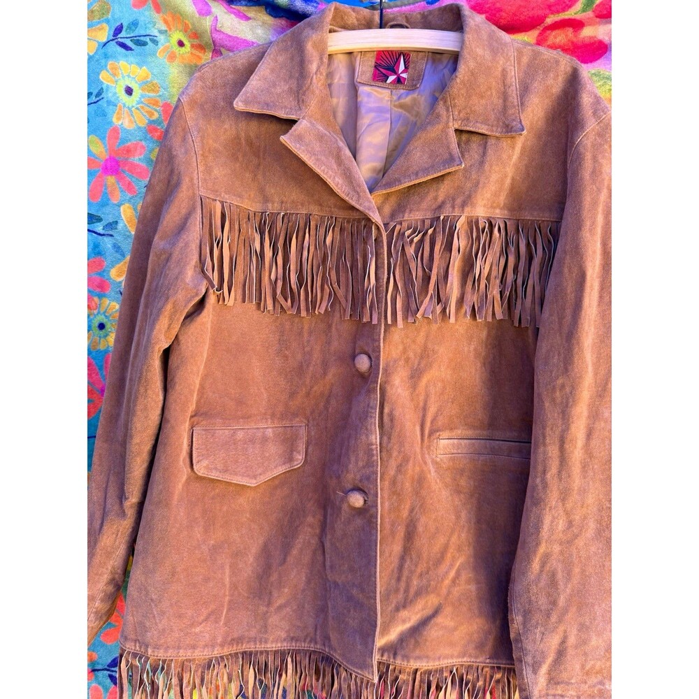 Vintage 90s Marlboro Gear XXL Suede Leather Fringe Western Jacket Brown